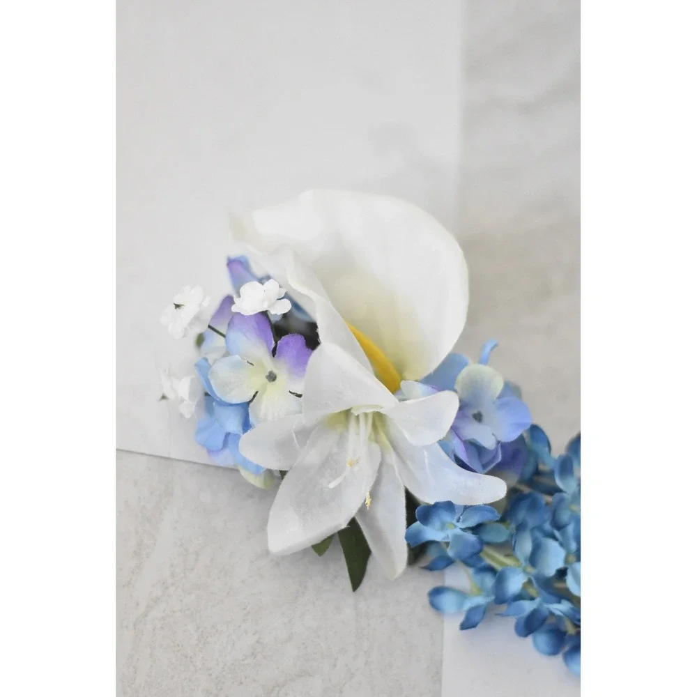 Handmade Floral Hair Clip Women OS Blue White Calla Lily Hydrangea Barrette